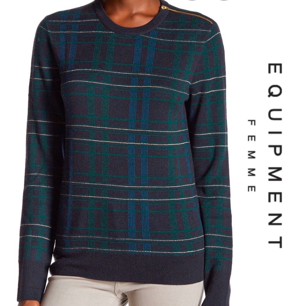 Equipment Femme Blue & Green Wool Sweater